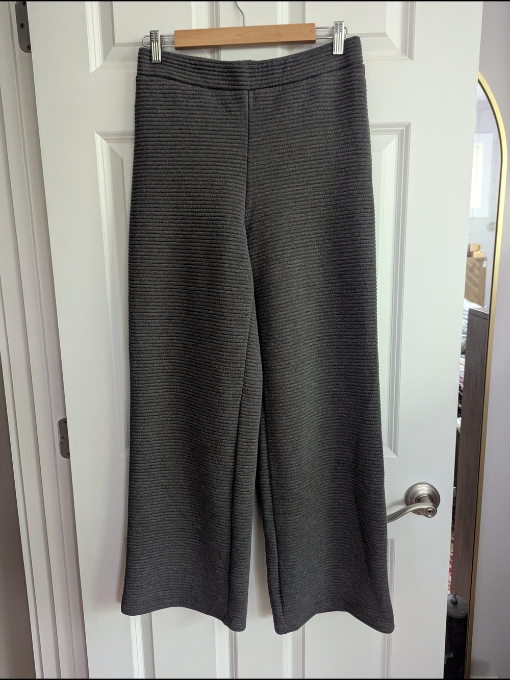 Monki Dark Gray Wide-Leg Ribbed Knit Pants